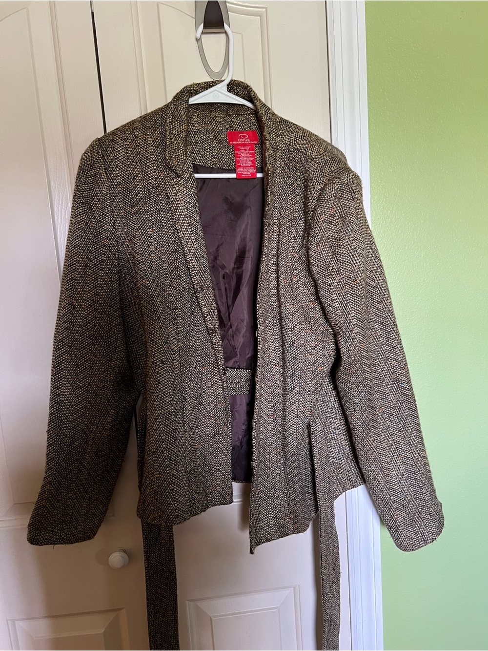 Oscar de la Renta Brown Herringbone Wool-Blend Blazer
